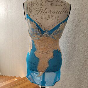 NWOT Azure Blue Mesh and Lace Chemise Lingerie